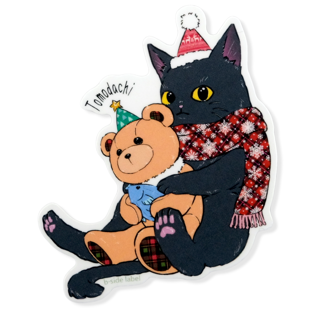 Gato y Teddy Abrazo Invernal ✦ Pegatina B-Side Label