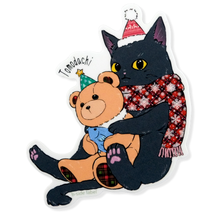 Gato y Teddy Abrazo Invernal ✦ Pegatina B-Side Label