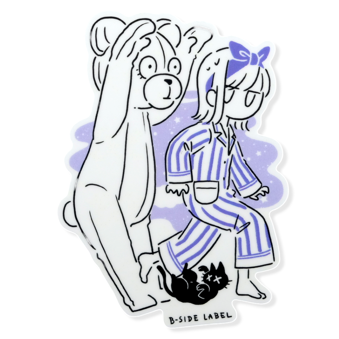 Schlafanzug-Mädchen, Grusel-Bär & Katze ✦ B-Side Label Aufkleber