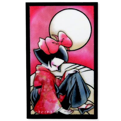 Sleepy Moonlight Kimono Girl ✦ B-Side Label Sticker