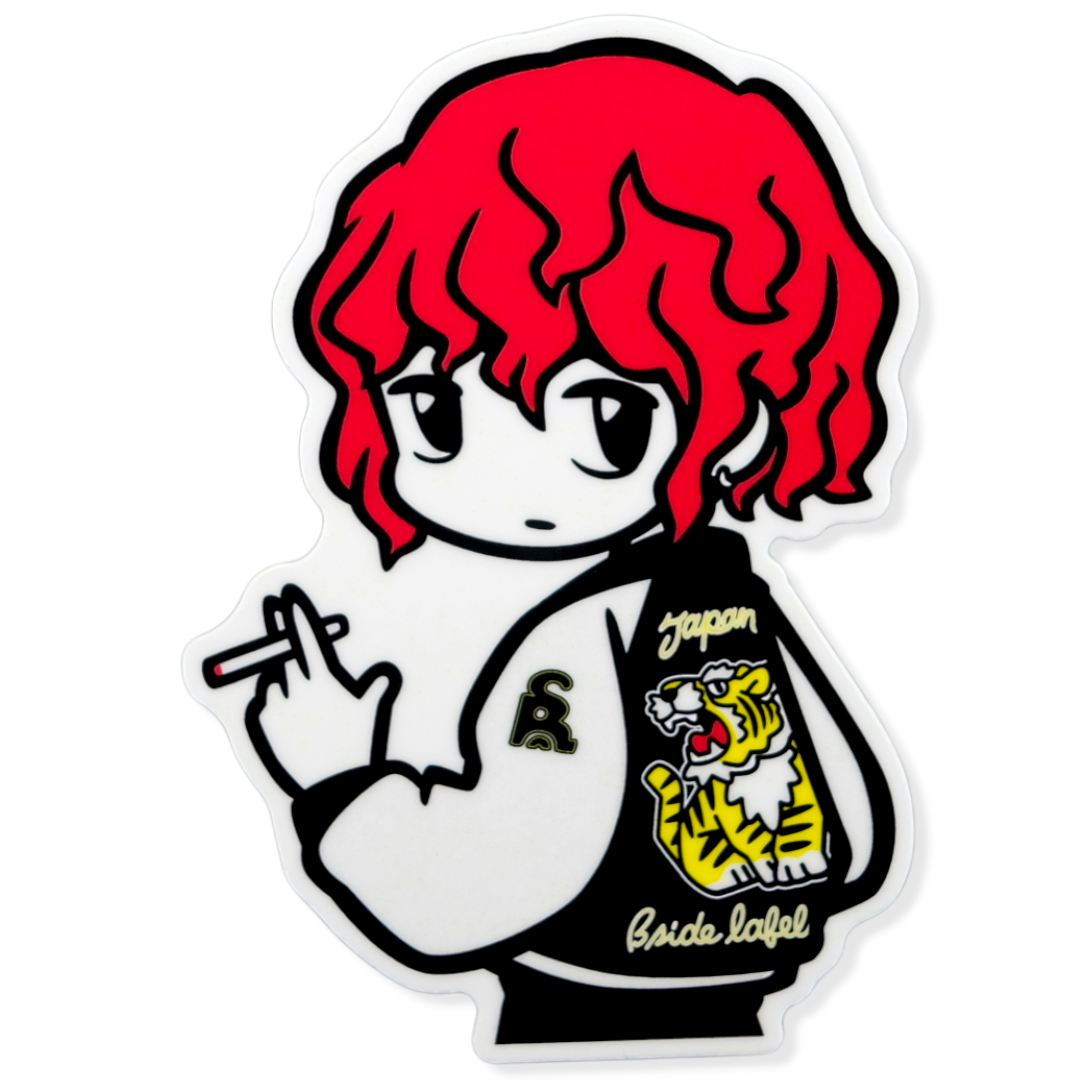 Red Hair & Tiger Jacket Girlie ✦ B-Side Label Sticker
