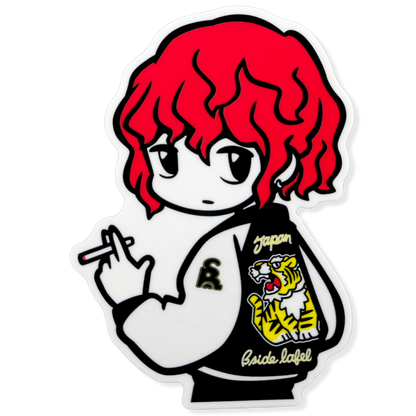 Red Hair & Tiger Jacket Girlie ✦ B-Side Label Sticker