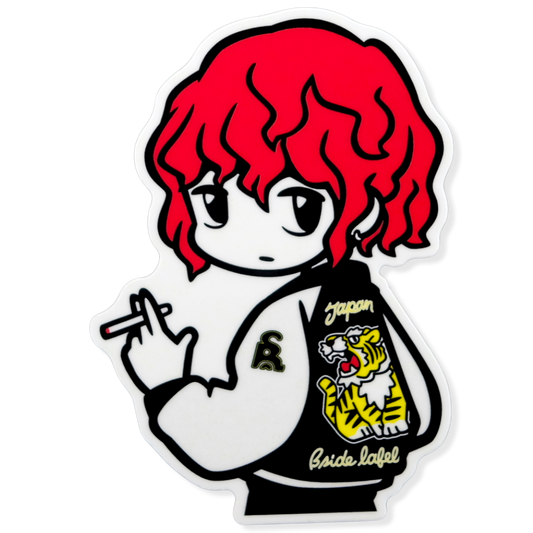 Chica de pelo rojo y chaqueta de tigre ✦ Pegatina B-Side Label