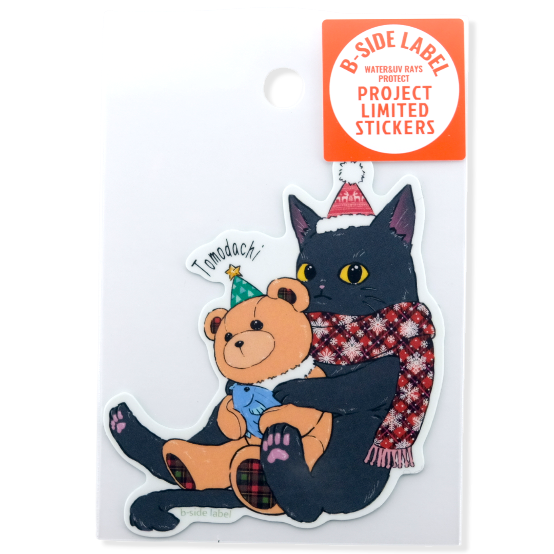 Gato y Teddy Abrazo Invernal ✦ Pegatina B-Side Label