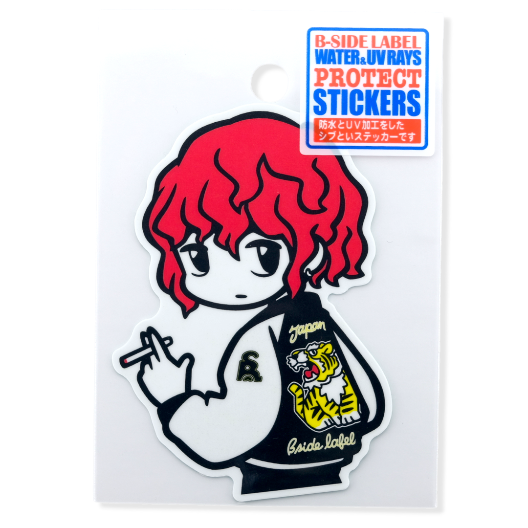 Red Hair & Tiger Jacket Girlie ✦ B-Side Label Sticker