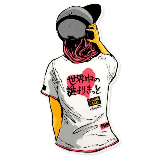 Chica con gorro, auriculares y camiseta ✦ Sticker B-Side Label