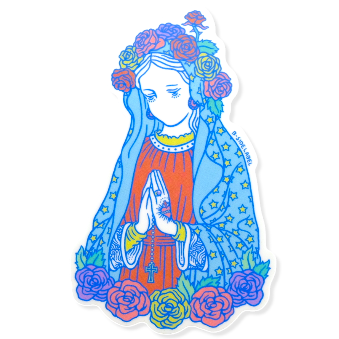 Rose-Covered Mary in Prayer ✦ B-Side Label Sticker