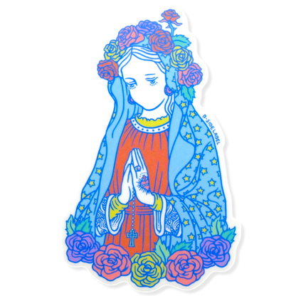 Rose-Covered Mary in Prayer ✦ B-Side Label Sticker