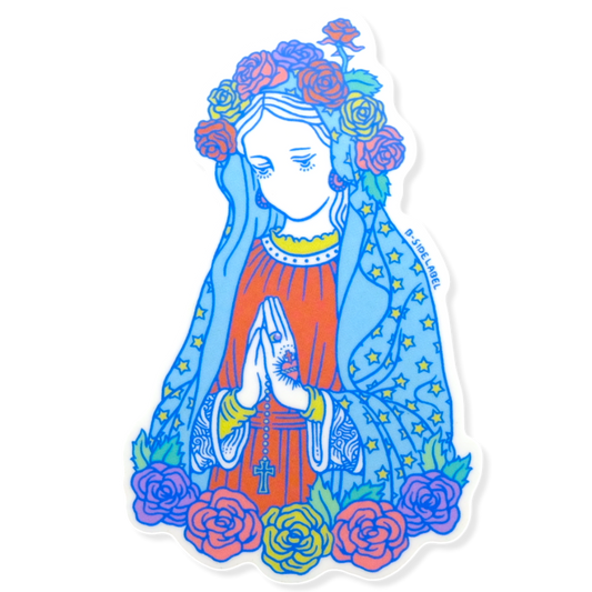Rose-Covered Mary in Prayer ✦ B-Side Label Sticker