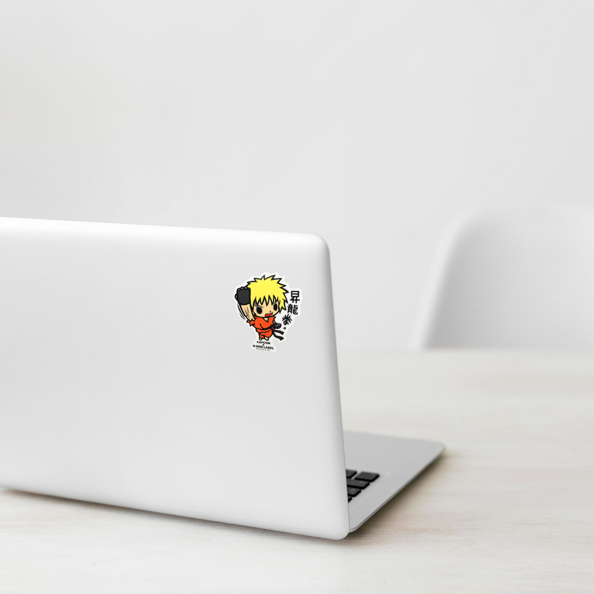 Street Fighter Ken (Shoryuken Pose) ✦ B-Side Label Sticker — laptop view