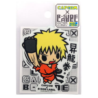 Street Fighter Ken (Shoryuken Pose) ✦ B-Side Label Sticker — sleeved view
