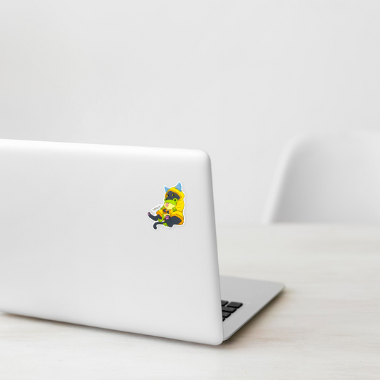 Cat & Frog Rainy-Day Friends ✦ B-Side Label Sticker on laptop