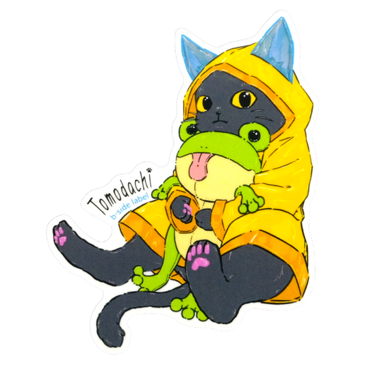 Cat & Frog Rainy-Day Friends ✦ B-Side Label Sticker