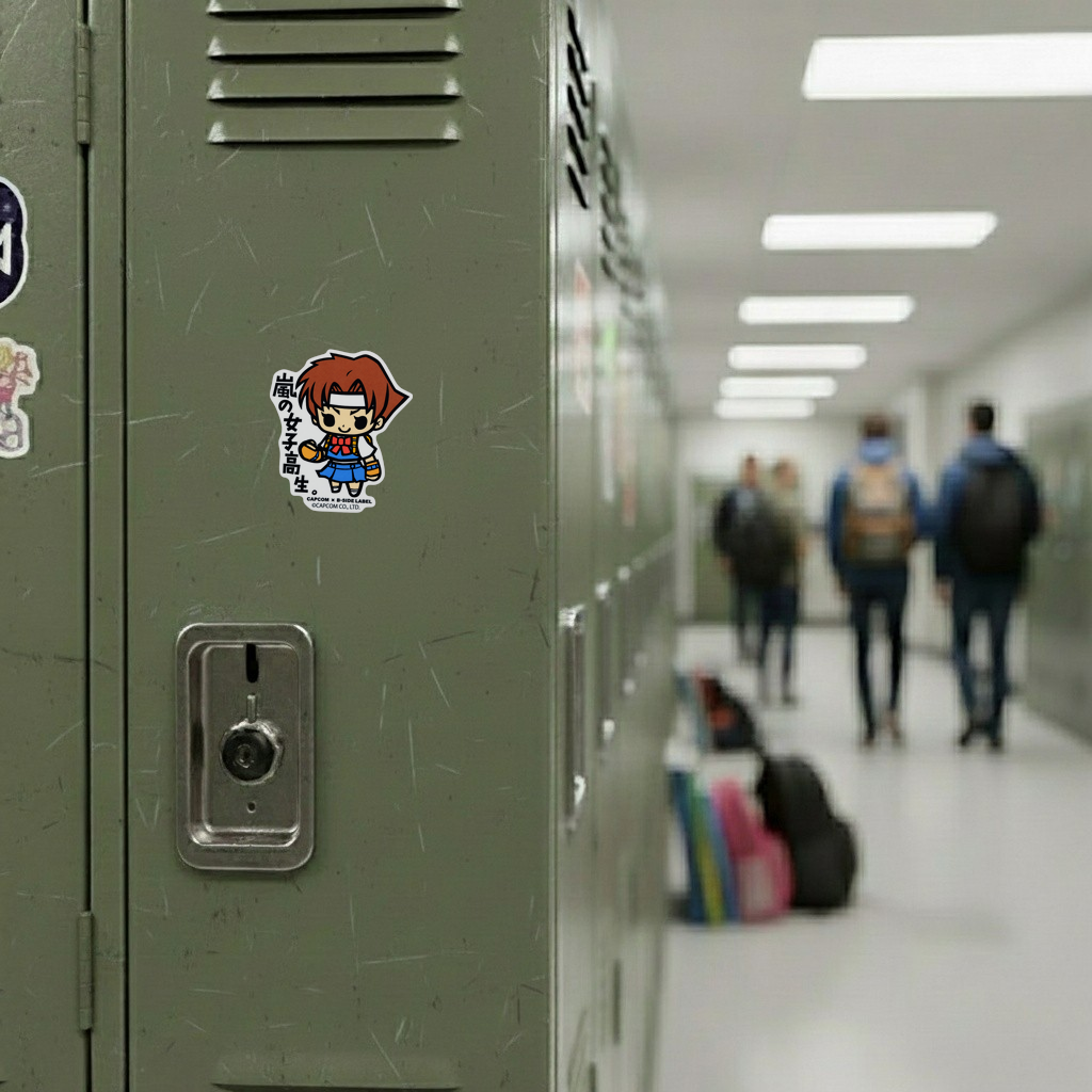 Rival Schools Hinata Wakaba Chibi ✦ B-Side Label Sticker — locker view