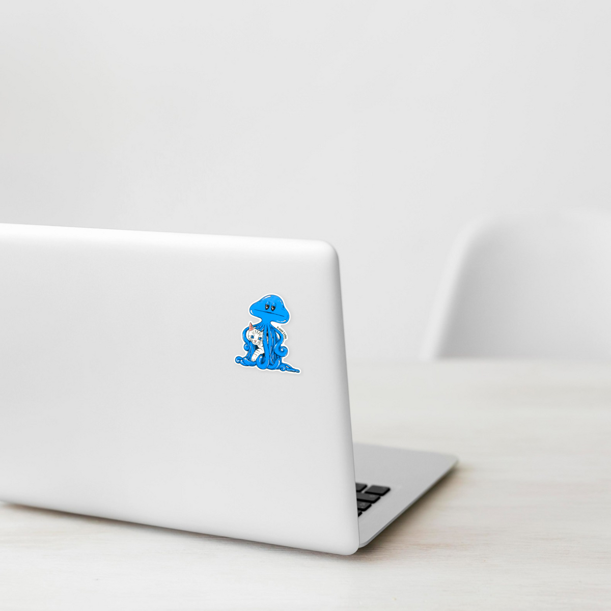 Buddies Blue Alien White Kitten ✦ B-Side Label Sticker on laptop