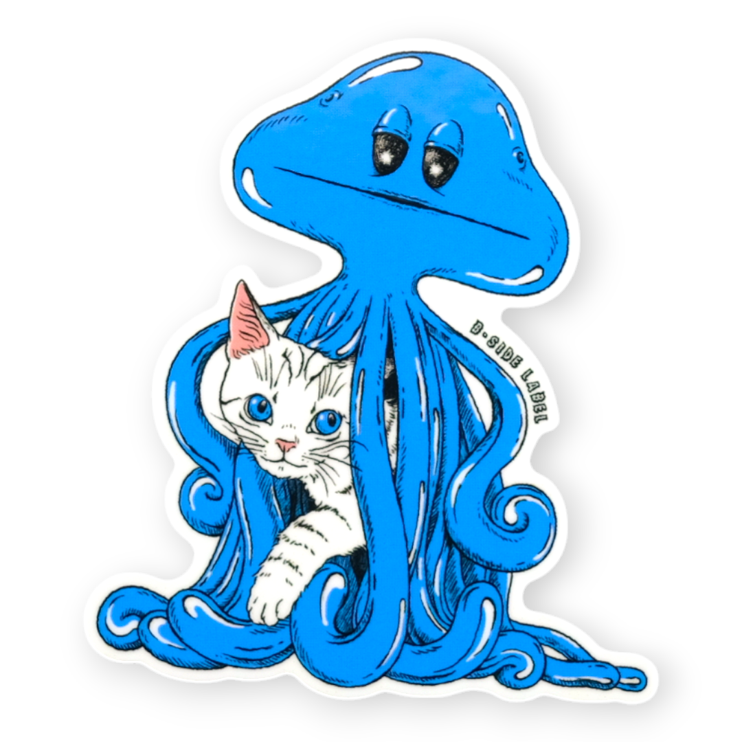 Buddies Blue Alien White Kitten ✦ B-Side Label Sticker