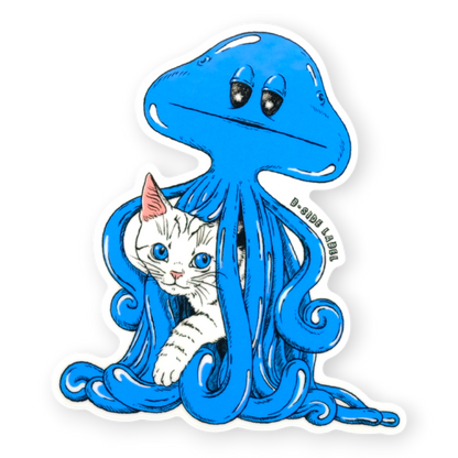 Buddies Blue Alien White Kitten ✦ B-Side Label Sticker