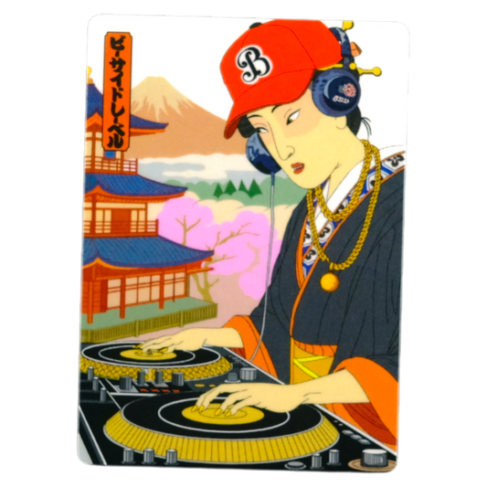 Japanese Ukiyo-e DJ on Turntables ✦ B-Side Label Sticker