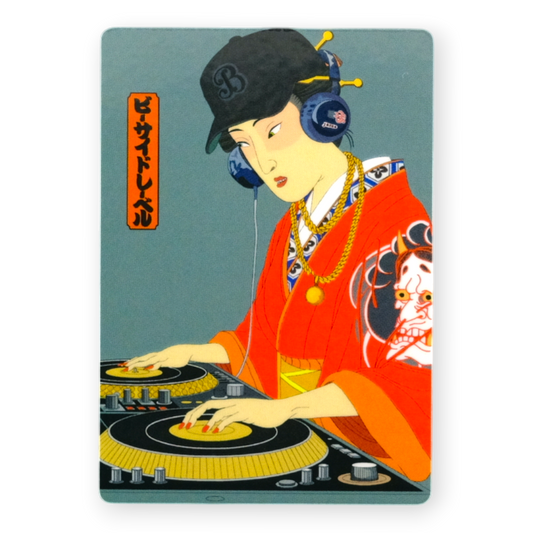 Japanese Ukiyo-e DJ on Turntables ✦ B-Side Label Sticker