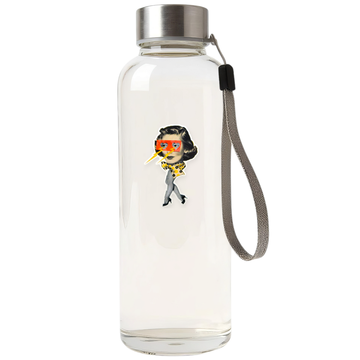 Retro Lightning Eyes Woman ✦ B-Side Label Sticker — bottle view