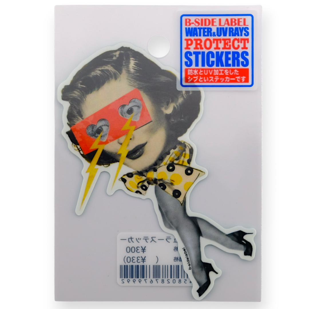 Retro Lightning Eyes Woman ✦ B-Side Label Sticker — sleeved view