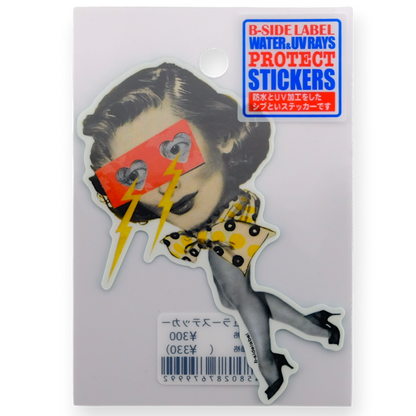 Retro Lightning Eyes Woman ✦ B-Side Label Sticker — sleeved view