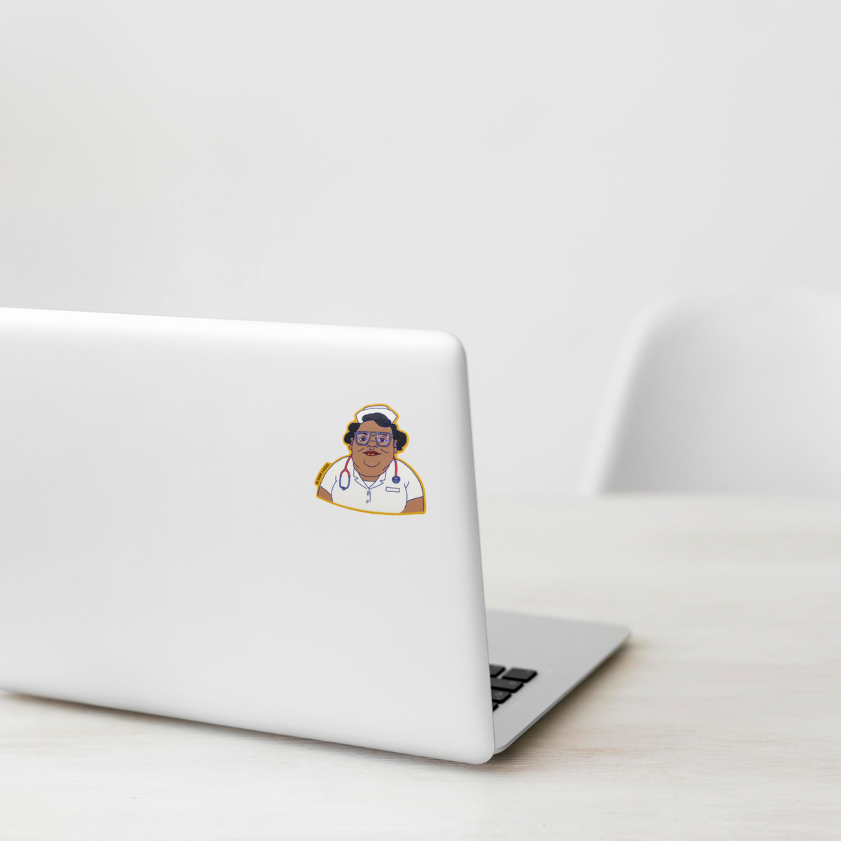 Retro Nurse with Glasses ✦ B-Side Label Sticker — laptop view