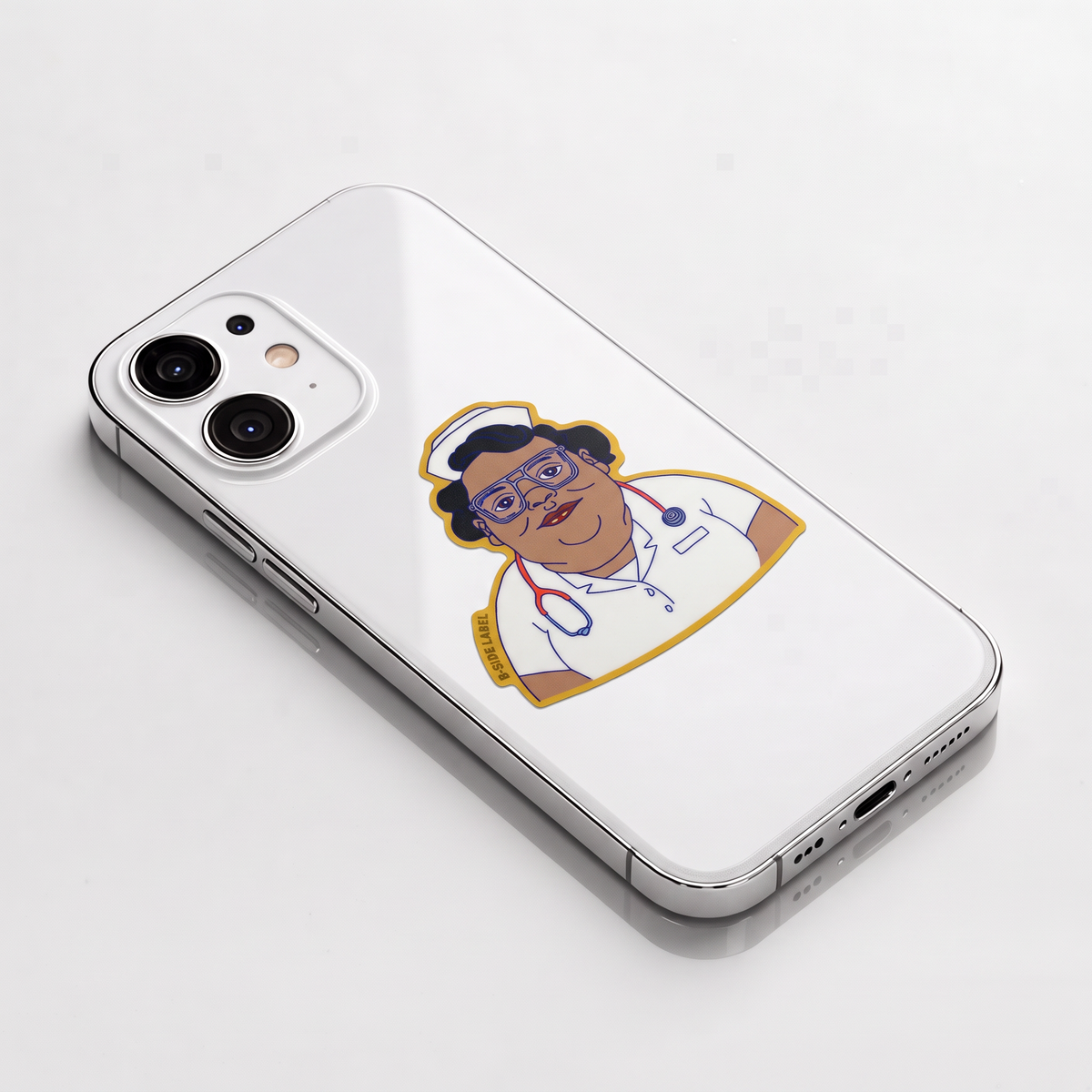 Retro Nurse with Glasses ✦ B-Side Label Sticker — phone view