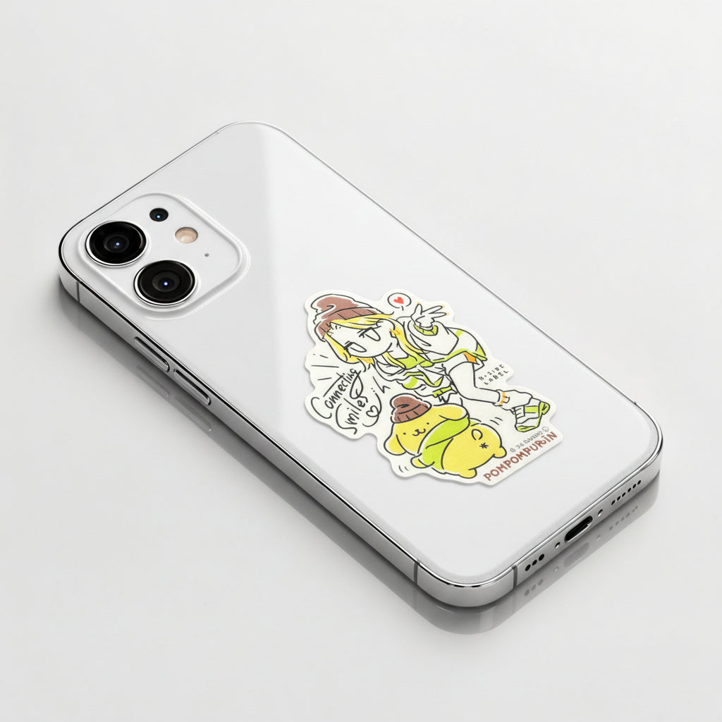 Sanrio Pompompurin y chica ✦ Pegatina B-Side Label