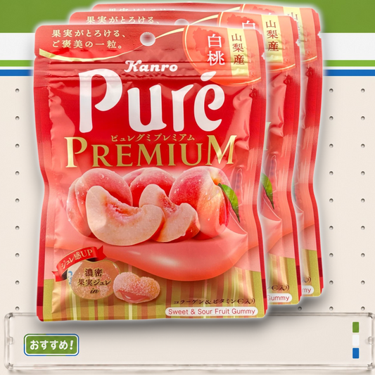 Kanro ✦ Puré Premium Gummibonbons ✦ Weißer Pfirsich