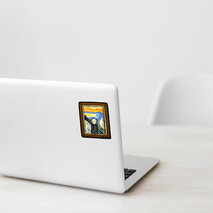 The Scream Portrait ✦ B-Side Label Sticker shown on a white laptop; illustrative placement, not to scale.