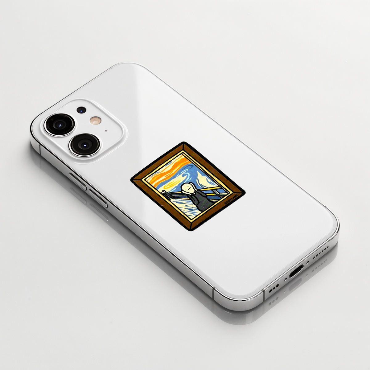 The Scream Portrait ✦ B-Side Label Sticker shown on a white iPhone; illustrative placement, not to scale.