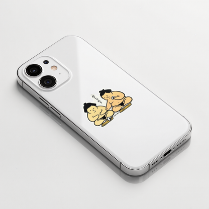 Sumo Wrestlers Sharing Rice Balls  ✦ B-Side Label Sticker shown on a white iPhone; illustrative placement, not to scale.
