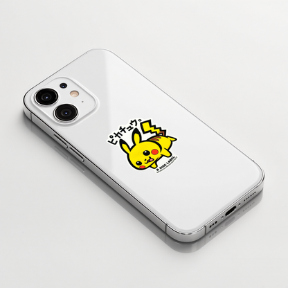Pokémon Pikachu ✦ B-Side Label Sticker shown on a white iPhone; illustrative placement, not to scale.