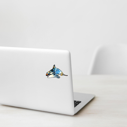 Colorful Orca Killer Whale ✦ B-Side Label Sticker shown on a white laptop; illustrative placement, not to scale.