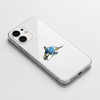 Colorful Orca Killer Whale ✦ B-Side Label Sticker shown on a white iPhone; illustrative placement, not to scale.