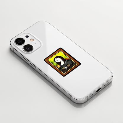 Mona Lisa Portrait sticker shown on a white iPhone; illustrative placement, not to scale.