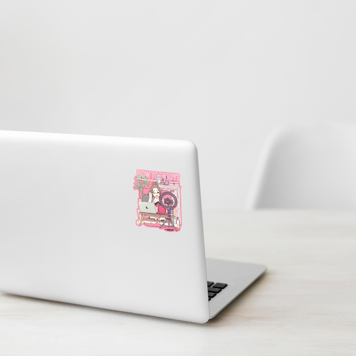 Live Stream Makeup Girl sticker shown on a white laptop; illustrative placement, not to scale.