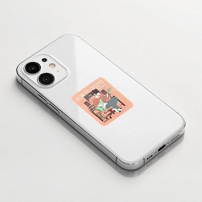 Man Playing Guitar sticker shown on a white iPhone; illustrative placement, not to scale.