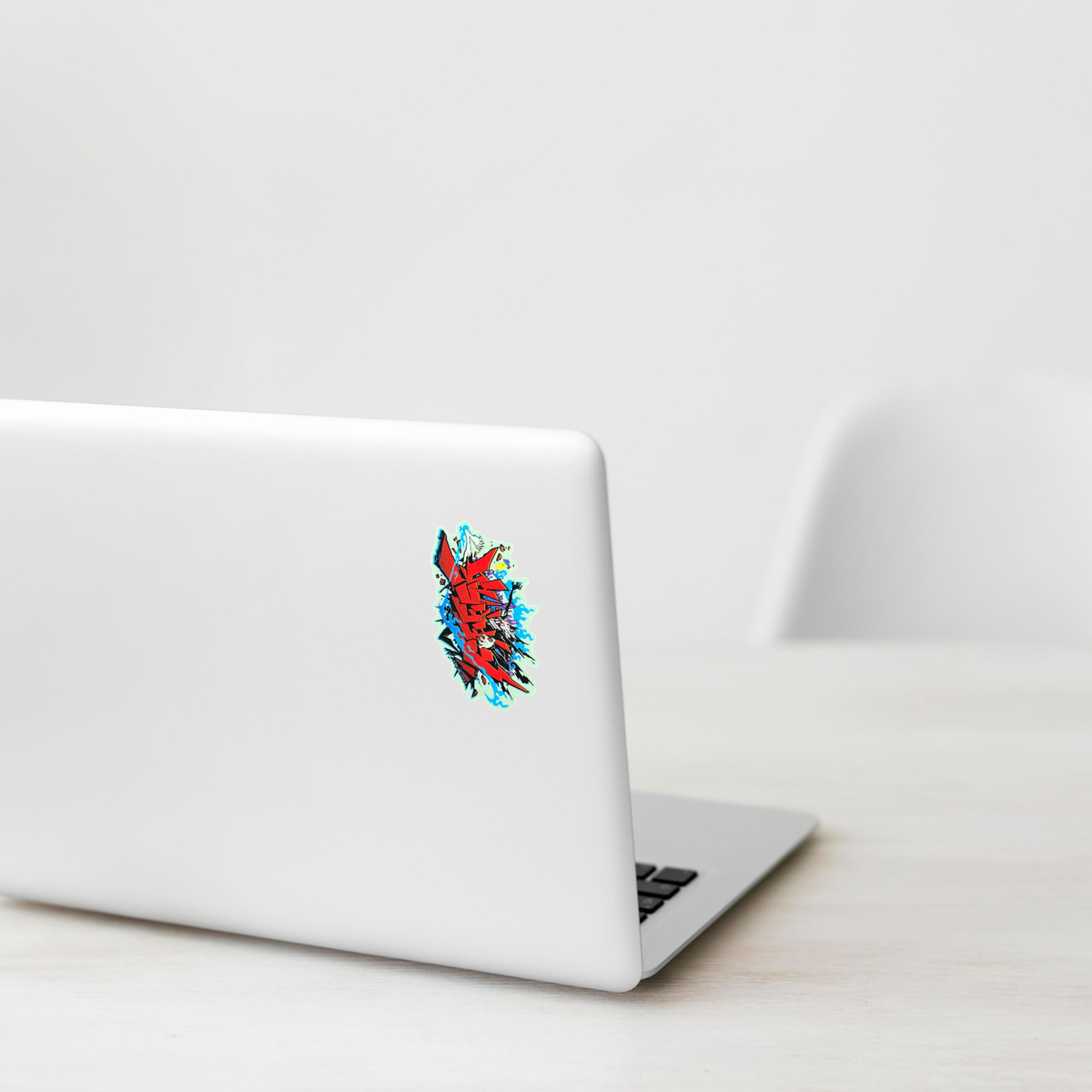 DanDaDan Title Logo ✦ B-Side Label Sticker shown on a white laptop; illustrative placement, not to scale.