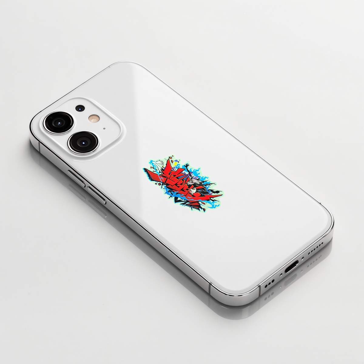 DanDaDan Title Logo ✦ B-Side Label Sticker shown on a white iPhone; illustrative placement, not to scale.