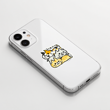 Cute Kittens Stacked ✦ B-Side Label Sticker shown on a white iPhone; illustrative placement, not to scale.