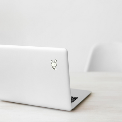 Funny Baby Rabbit ✦ B-Side Label Sticker on laptop — Shopify Small PhotoRoom template, corrected original photograph visually verified