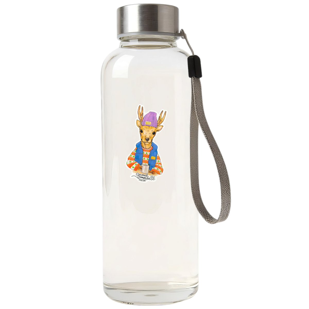 Cute Deer Camper in Vest ✦ B-Side Label Sticker on bottle — Shopify Medium PhotoRoom template, orientation corrected from verified original photograph