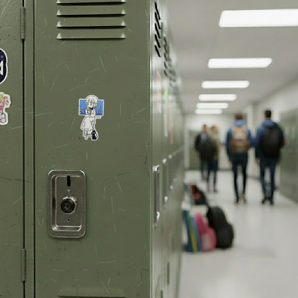 Cute Woman & Cat At Bar ✦ B-Side Label Sticker on locker — Shopify Medium PhotoRoom template, orientation corrected from verified original photograph