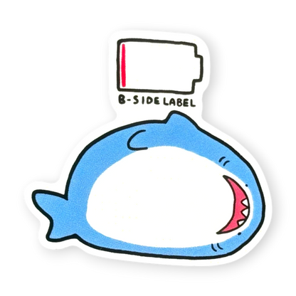 Depleted Battery Shark ✦ B-Side Label Sticker — verified original photograph, current PhotoRoom main template with adjusted border and shadow clearance