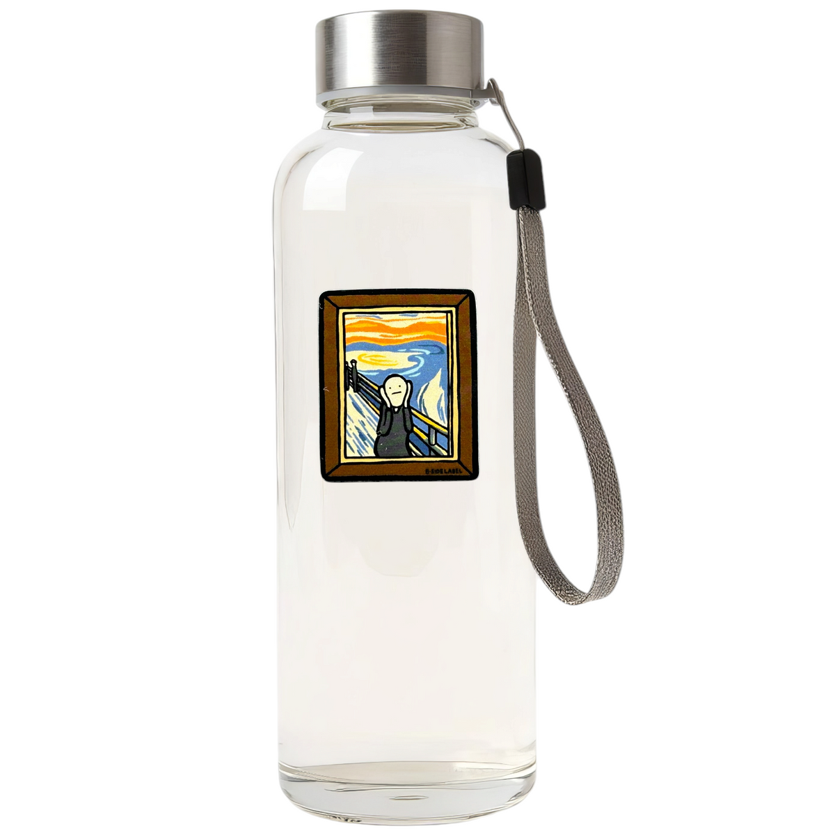 The Scream Portrait ✦ B-Side Label Sticker — bottle scene using the Shopify PhotoRoom template and original photograph