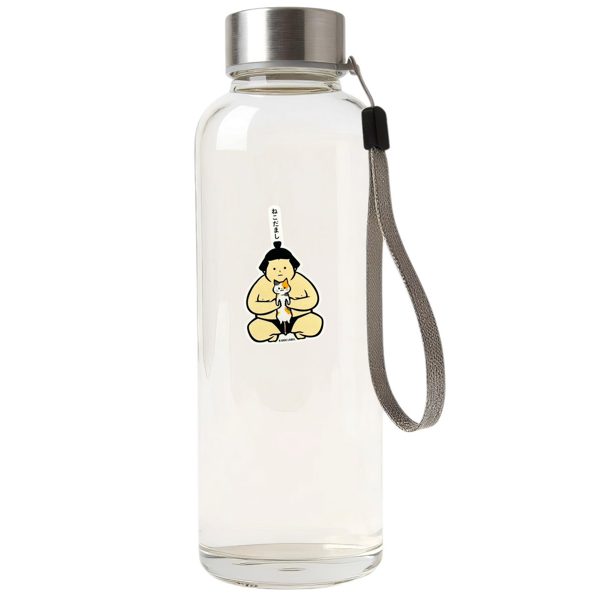Sumo Wrestler Holding Kitten ✦ B-Side Label Sticker — bottle scene using the Shopify PhotoRoom template and original photograph