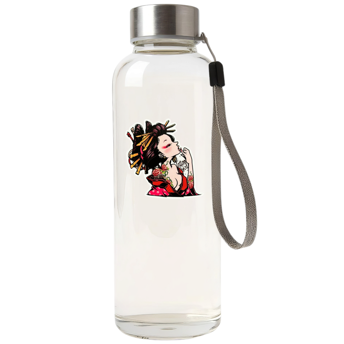 Kimono Tattooed Woman ✦ B-Side Label Sticker — bottle scene using the Shopify PhotoRoom template and original photograph