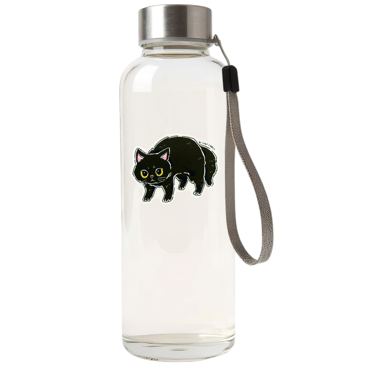 Nervous Black Cat ✦ B-Side Label Sticker — bottle scene using the Shopify PhotoRoom template and original photograph